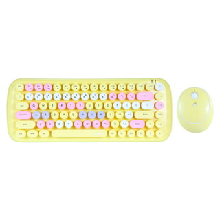 Iriver Retro Wireless Keyboard and Mouse Set Long Battery Life 2.4GHz Plug and Play Connection Keyboard and Mouse Included Yellow-White 